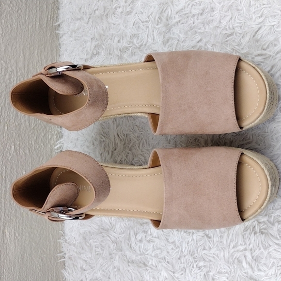 NINE West Adell Pink Faux Suede Open Toe Ankle Strap Platform Wedge Espadrilles - Picture 3 of 16